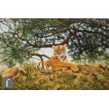 STEPHEN PARK (CONTEMPORARY) - Resting Tiger, acrylic on canvas, signed, framed,