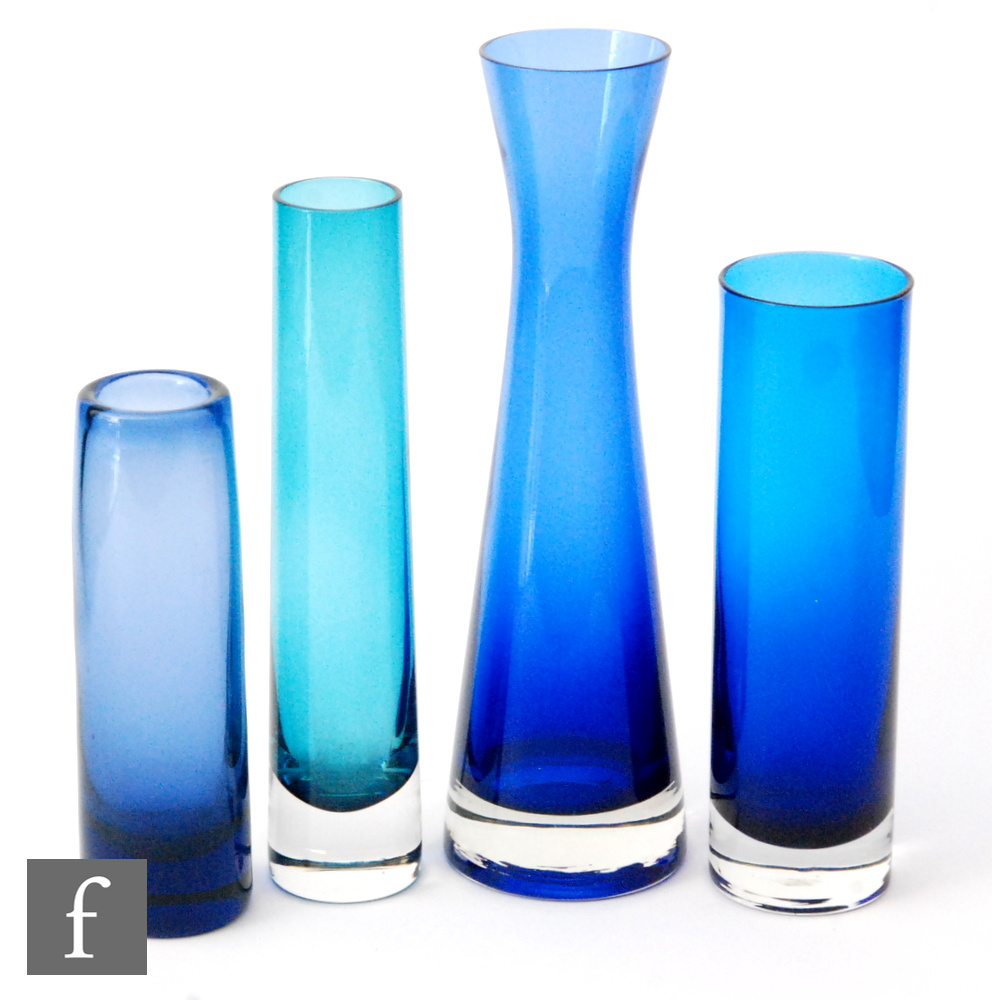 A group of four later 20th Century glass vases, all in blue,