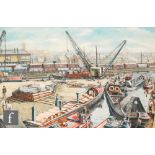 DAVID A. HOLLOWAY (CONTEMPORARY) - Canal boatyard, oil on canvas, signed, framed, 39.