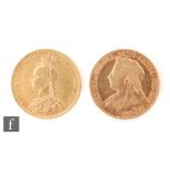 Two Victorian full sovereigns dated 1888 and 1899. (2).