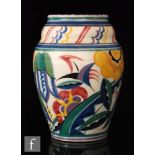 A Poole Pottery 1930s shape 439 red bodied vase decorated by Hilda Hampton in the VY pattern,