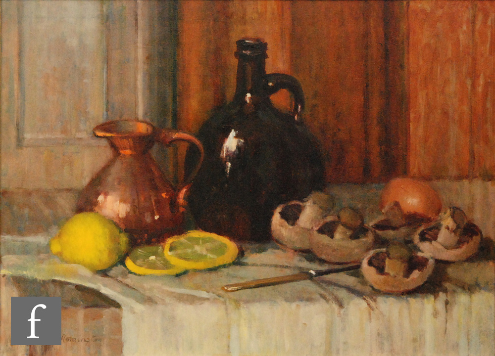 MARY REMINGTON (1910-2003) - 'The copper jug and black bottle', oil on board, signed,