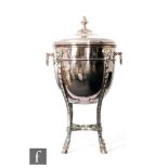 A 20th Century ice bucket and cover of classical form on slender legs tapering to hoof feet,