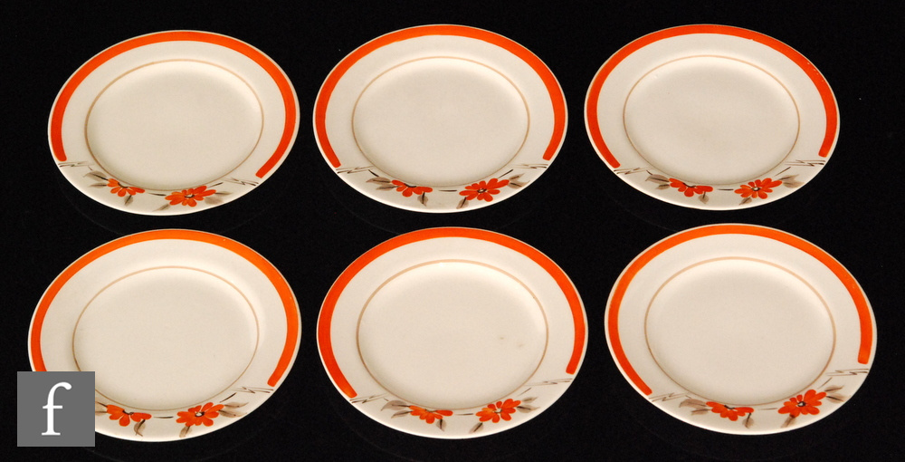 A set of six Clarice Cliff circular side plates circa 1936,