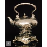 A Victorian style plated spirit kettle of cushion form,