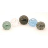 A group of five later 20th Century Whitefriars shape 9308 glass paperweights,