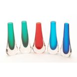 A collection of five later 20th Century Geoffrey Baxter for Whitefriars tear drop shaped cases