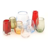 A collection of post war Whitefriars glass vases, all with internal air bubble decoration,