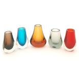 A collection of later 20th Century Geoffrey Baxter for Whitefriars hambone shaped glass vases,