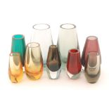 A group of later 20th Century Geoffrey Baxter for Whitefriars glass vases of ovoid form,