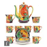 A 1930s Royal Winton coffee service in the Jazz pattern comprising coffee pot,