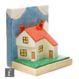 A Clarice Cliff shape 410 'Cottage' book end circa 1932 hand painted in enamel colours, A.J.