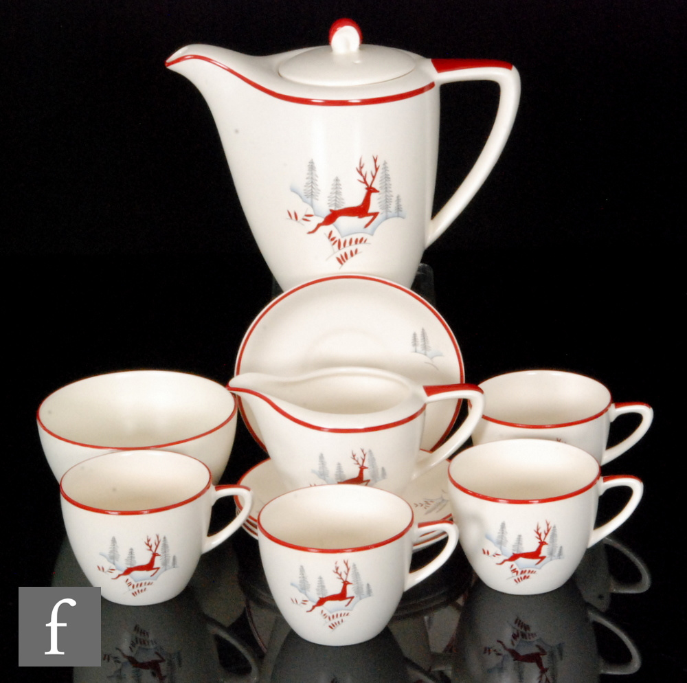 A mid 20th Century Crown Devon Fieldings Karen shape coffee service decorated in the Stockholm