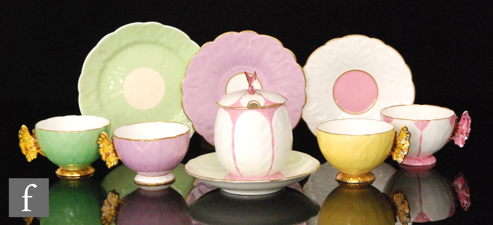 A small collection of assorted Aynsley China Butterfly tea wares comprising three cups and saucers, - Image 2 of 2