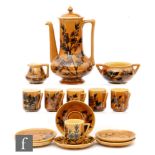 A late 19th Century Linthorpe Pottery matched coffee service designed by Christopher Dresser,