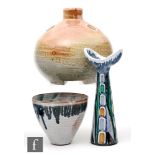 A small collection of Art pottery, to include a stoneware bottle, height 17cm,