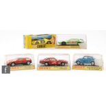 Four Dinky Toys diecast model cars, a #190 Monteverdi 375L, a #224 Mercedes Benz CIII,