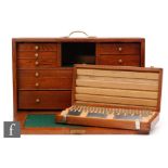A mahogany fitted drawer engineers chest and a cased set of metric slip gauges.