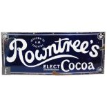 A 1920s enamelled advertising sign for Rowntree's Elect Cocoa, white lettering on blue,