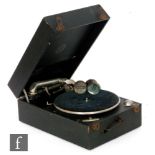 A Columbia No 201 table top gramophone in black leather case,