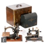 A late 19th Century Muller cast iron sewing machine No 60411 with painted tin dome case and a