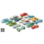 A collection of playworn Dinky Toys diecast model cars to include a #171 Hudson Sedan in mid blue