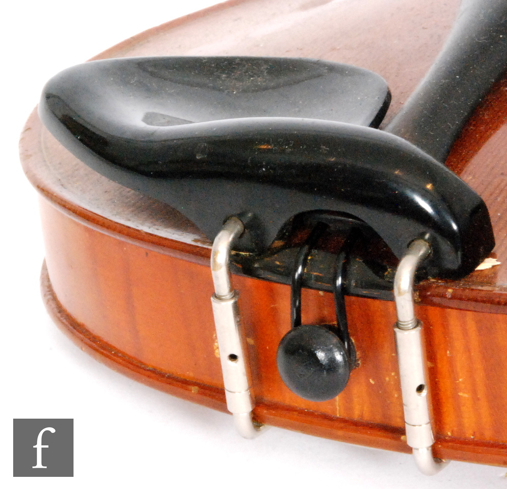 A 1920 to 1930s violin, the reverse stamped Stainer, length of back 35.5cm and with a bow, cased. - Image 8 of 17