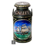 A 19th Century two handled milk churn later painted with a ship named Elizabeth,