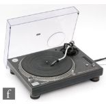 A Technics quartz direct drive SL-1210 M3D turntable, with original lid.