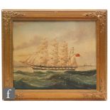 J Hamble (20th Century English school) - Oil on canvas a four masted barque in full sail,