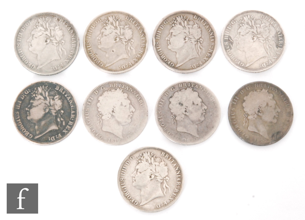 George III to George IIII - Nine crowns 1819, 1820, 1821 x 5,
