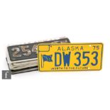 A collection of American and Canadian 1970s licence number plates to include Kentucky 74 H41-075,
