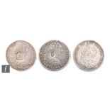 George III - 1780 x 2 counter stamped pillar dollars,