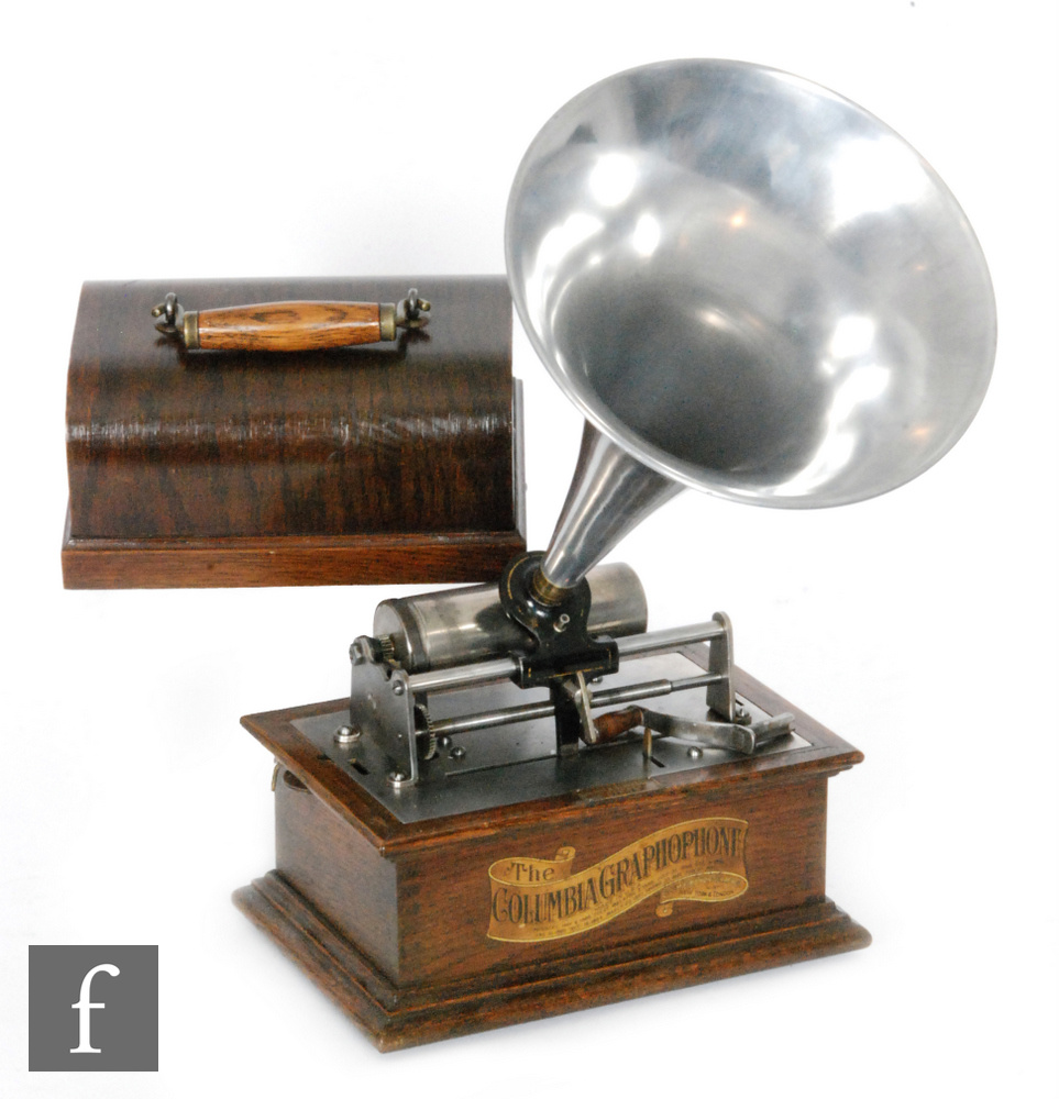 A Columbia Graphophone phonograph with reproducer and key wind operation,