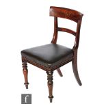 A 19th Century mahogany bar back dining chair inlaid with a marquetry monogram with the initials C