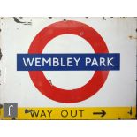 A 1960s enamelled underground station sign for Wembley Park way out,