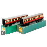 Two O gauge Bassett-Lowke BR maroon and cream coaches,
