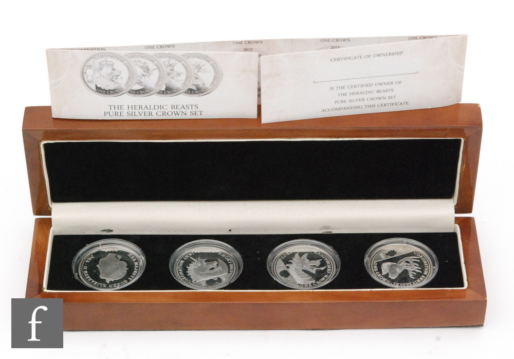 Elizabeth II - A cased set of four silver proof Heraldic beasts ingots for the coronation