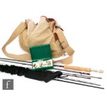 A Vision Intro VN3107 three piece fly rod, 10', one other fly rod, three various fly reels,