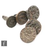 A Medieval bronze seal matrice for FORCE : DE BAVILDOIN, castle turret within a shield, another S.