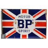 A BP Motor double sided Union Jack enamelled sign, 40cm x 64cm.