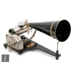 A Columbia phonograph 'The Graphophone' with key wind operation on decorated and stencilled black