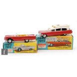 A Corgi Toys #215S Ford Thunderbird Open Sports Car diecast model in red with yellow and silver