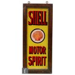 An early 20th Century advertising sign for Shell motors with pictorial shell detail within oak