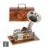 A French pathe phonograph with original reproducer and key wind operation,