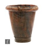 A 19th Century stitched brown leather fire bucket, stamped with a makers mark above a G,
