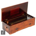 A keywind musical box playing six airs, lacking tune card, 20cm cylinder in plain case,