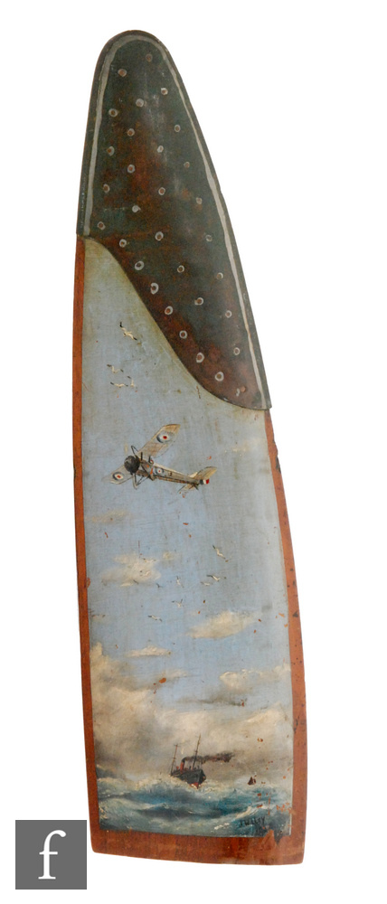 J Willey (20th Century) - A trench art painted propeller blade with riveted copper tip and painted