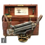 An early 20th Century brass Dumpy surveyors level by Adie & Weaderburn Edinburgh in fitted mahogany