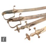 Two late 19th and early 20th Century officers sabers, 81cm blades and two Turkish sabers,